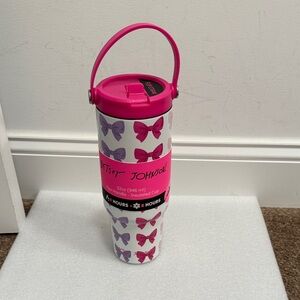 Betsey Johnson bow insulated cup water bottle 32oz flip straw NWT